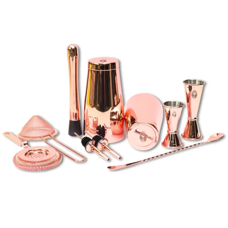 akcesoria barmańskie Rose Gold dla zawodowych barmanów, amatorów i na prezent