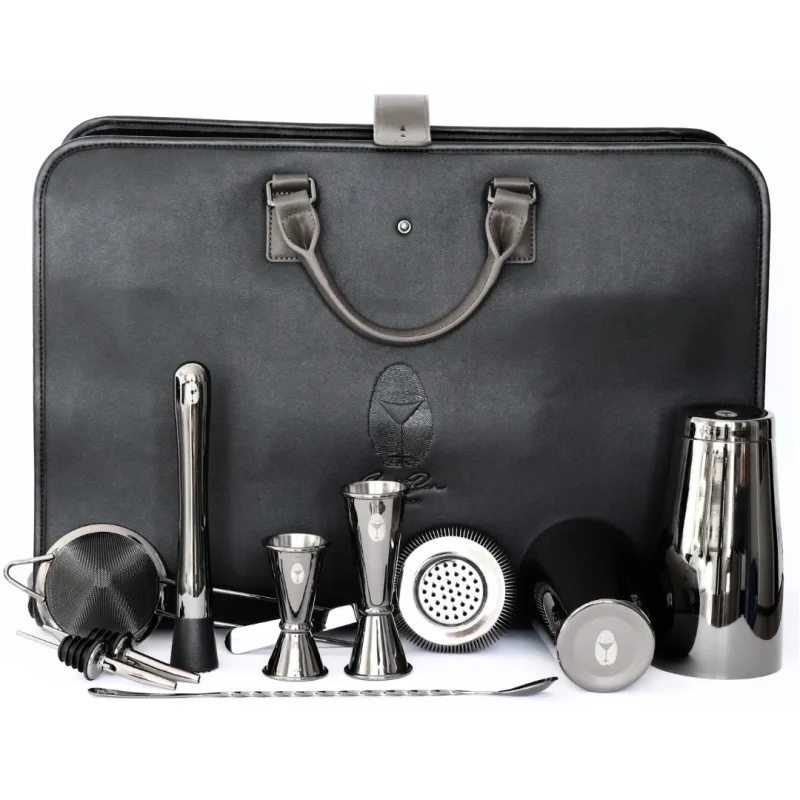 profesjonalna torba barmańska z zestawem barmańskim w kolorze czarnym